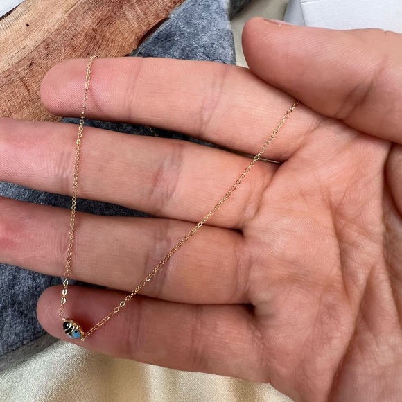 Solid 18K Yellow Gold Ladybug Beautiful Necklace 16" - Picture 11 of 13